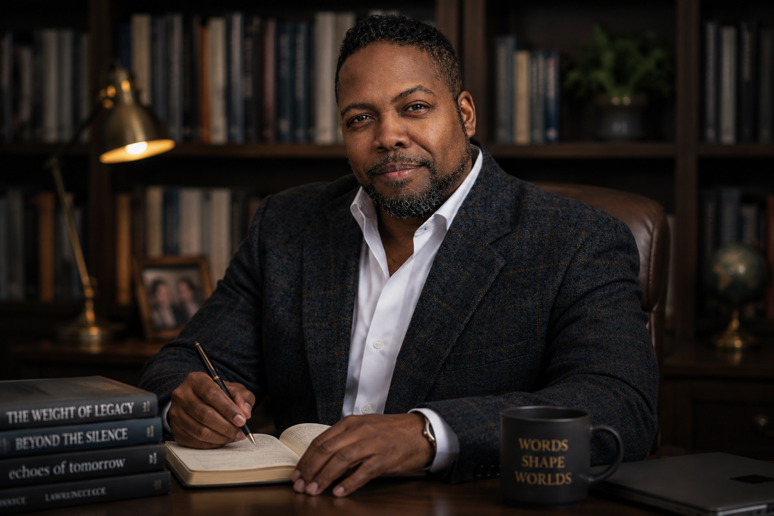 Lawrence Gittens Jr. seated at a writing desk